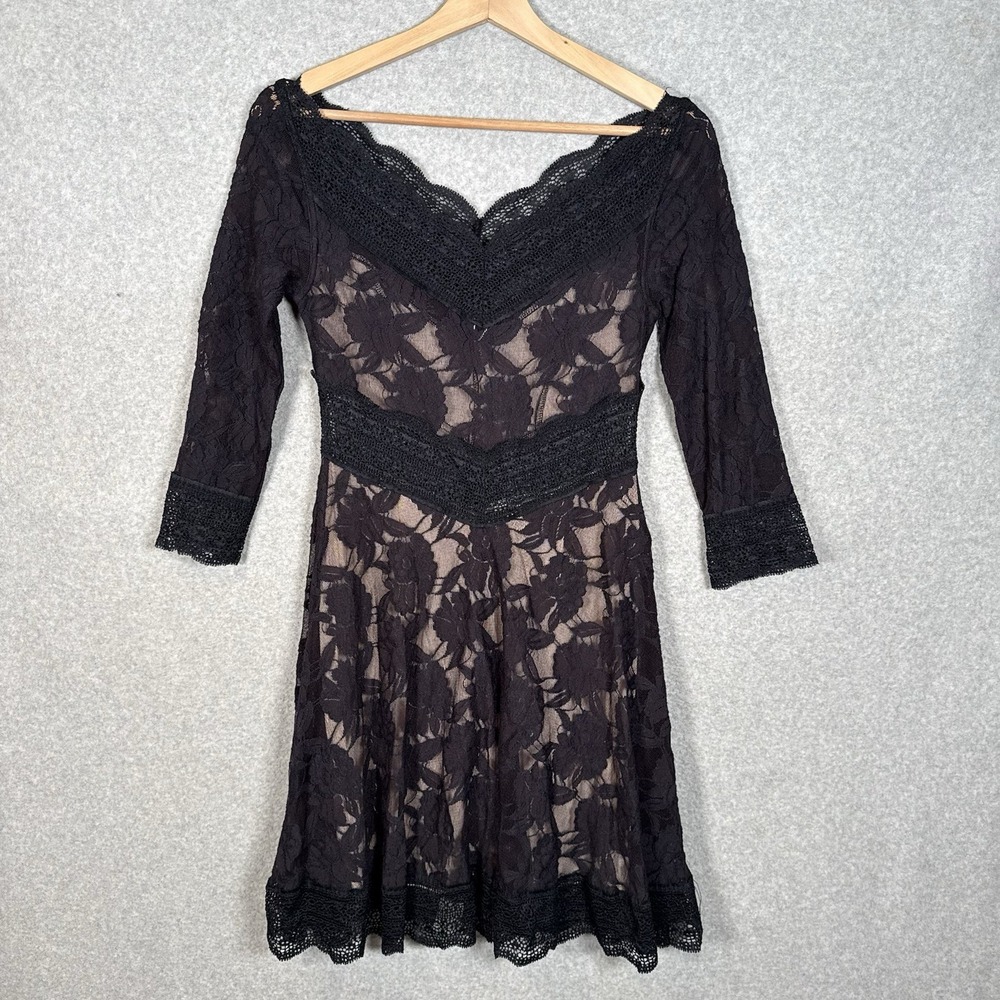Free People Lacey Affair Black 3/4 Sleeve Mini Dress Size Small Y2K Vintage - Picture 4 of 8